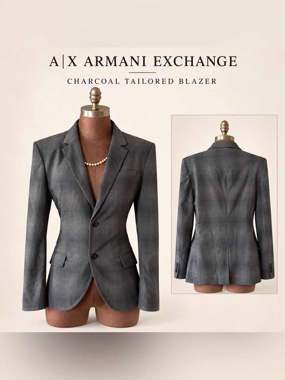 MEns A|X Armani Exchange Charcoal Gray Tailored Blazer Sport Coat 36 Short